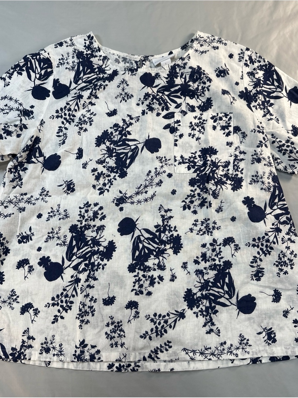 Liz Claiborne White Top with Navy Floral Print
